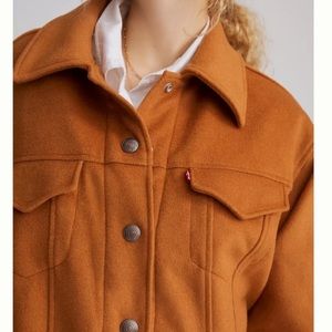 New LEVI’S Varsity Trucker Jacket Oversized Wool Quilted Orange Brown Medium